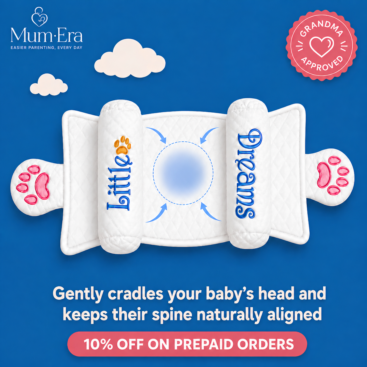 Mumera™ Adjustable Baby Head Shaping Pillow — Flat Head Protection for Newborns